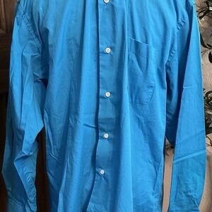 IVY CREEW Mens Bright Blue Dress Shirt Button Down Size 16-16 1/2 Large 32 33
